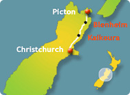 Christchurch to Kaikoura Day Excursion route map
